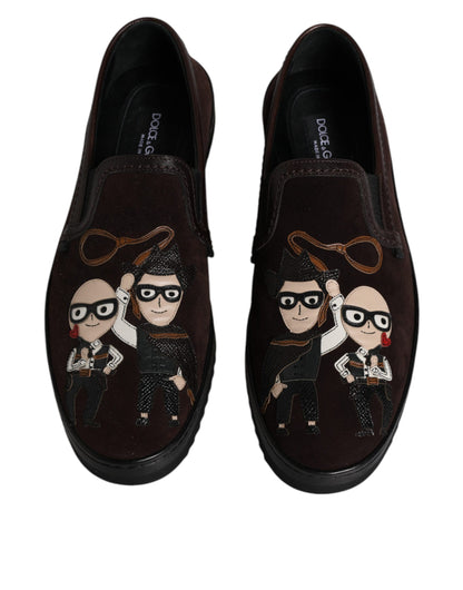 Dolce & Gabbana Brown Suede DG Family Slip On Flats Shoes