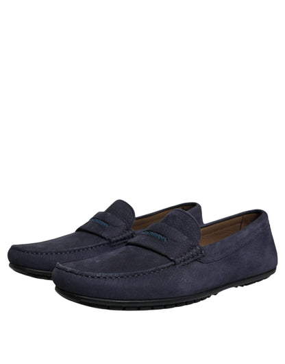 Dolce & Gabbana Blue Calf Leather Slip On Men Moccasin Shoes