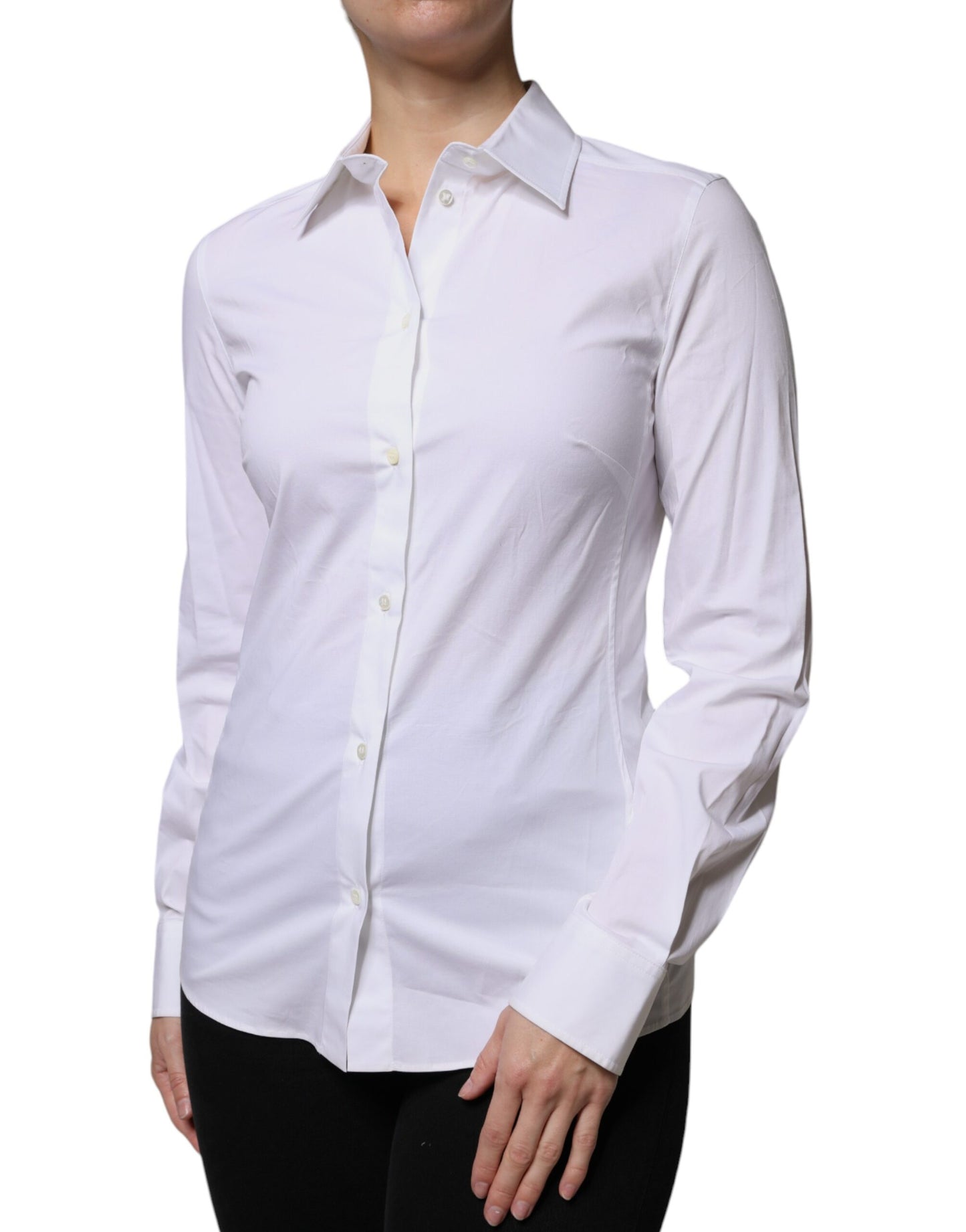 Dolce & Gabbana White Cotton Collared Long Sleeves Shirt Top