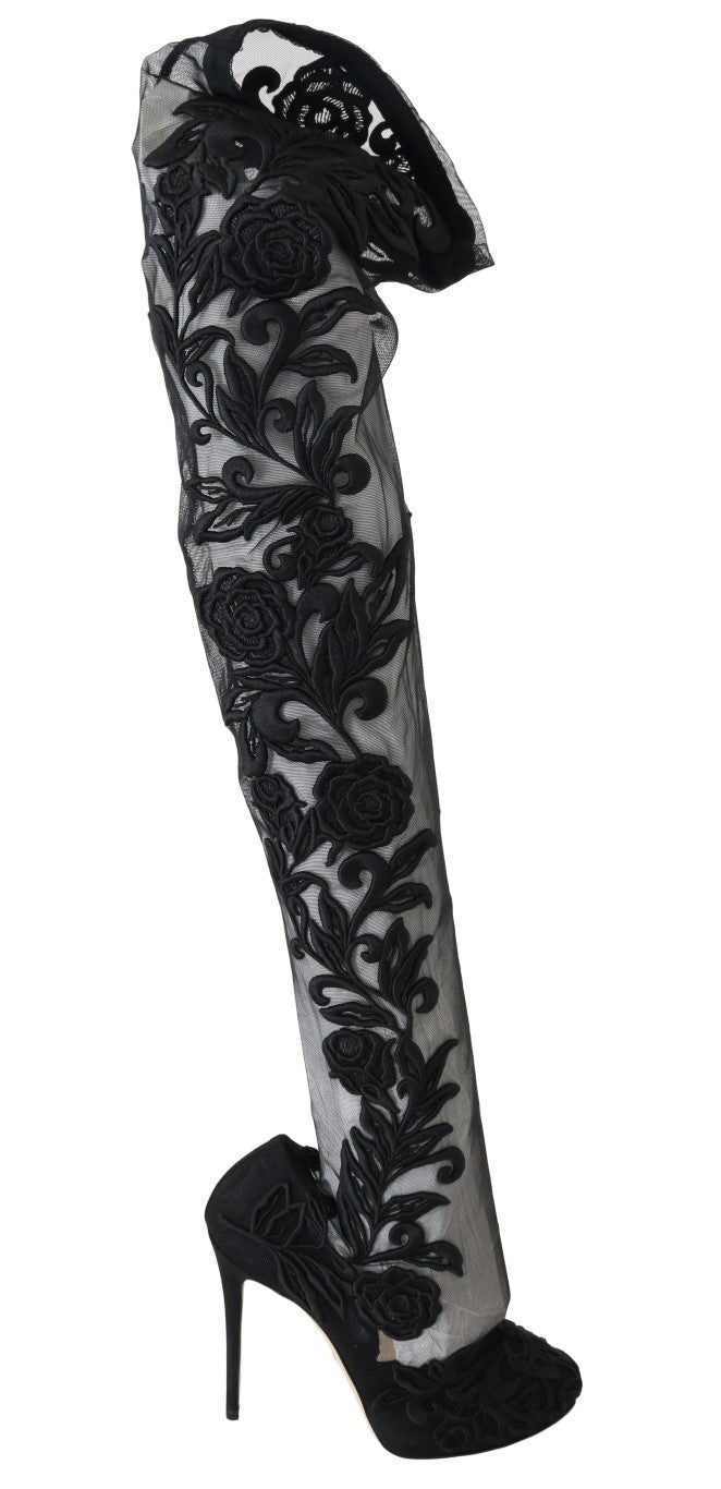 Dolce & Gabbana Embroidered Floral Over-Knee Boots