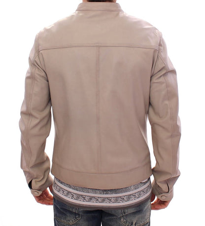 Dolce & Gabbana Elegant Beige Leather Lambskin Jacket