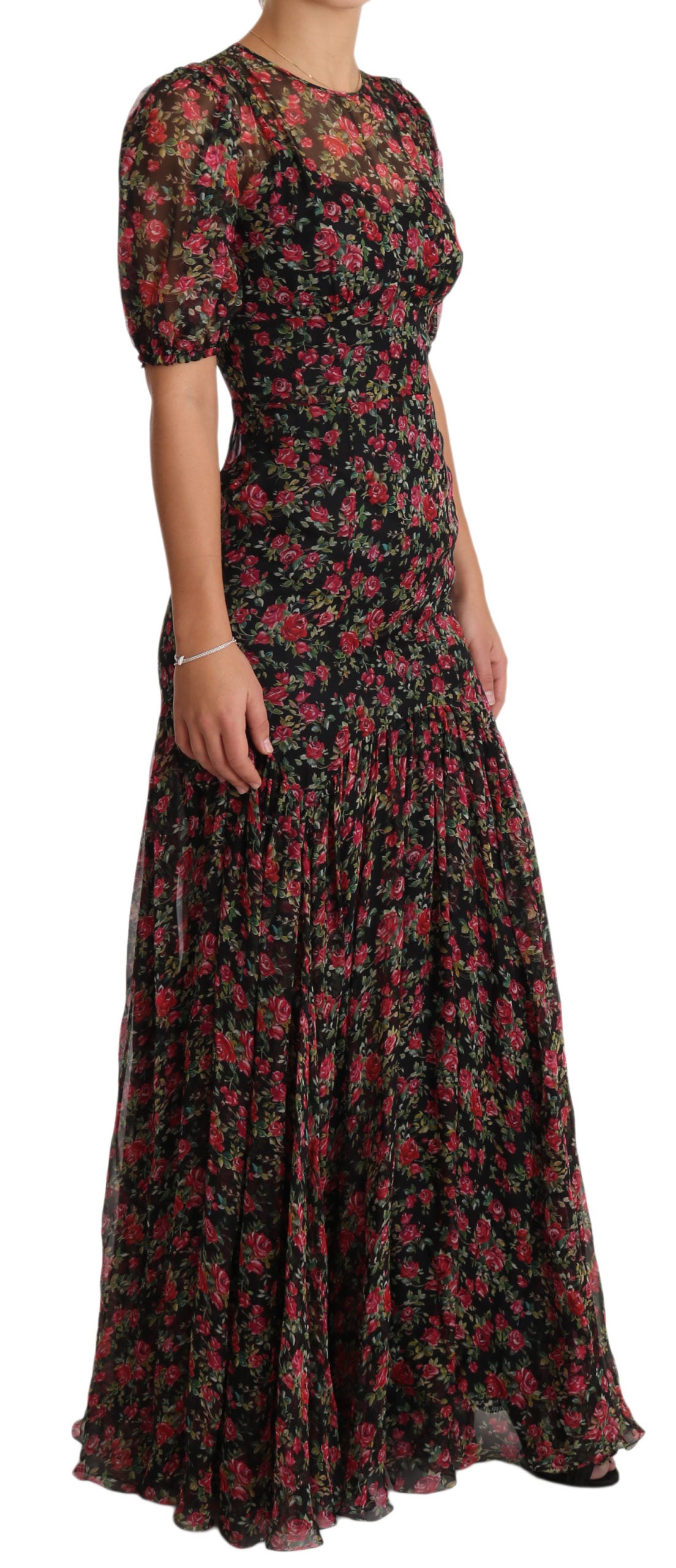 Dolce & Gabbana Elegant Black Silk Floral A-Line Gown