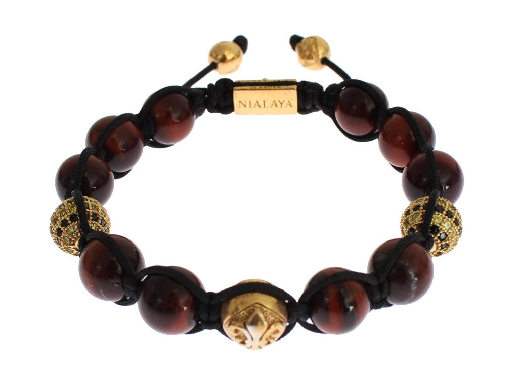 Nialaya Radiant Red Tiger Eye & CZ Gold Bracelet